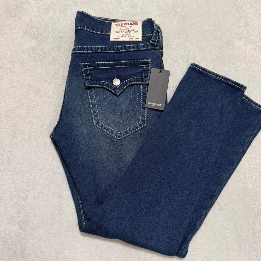 True Religion Rocco Mens Size 34 Dark Woodland Wash Big T Flap Skinny Jeans